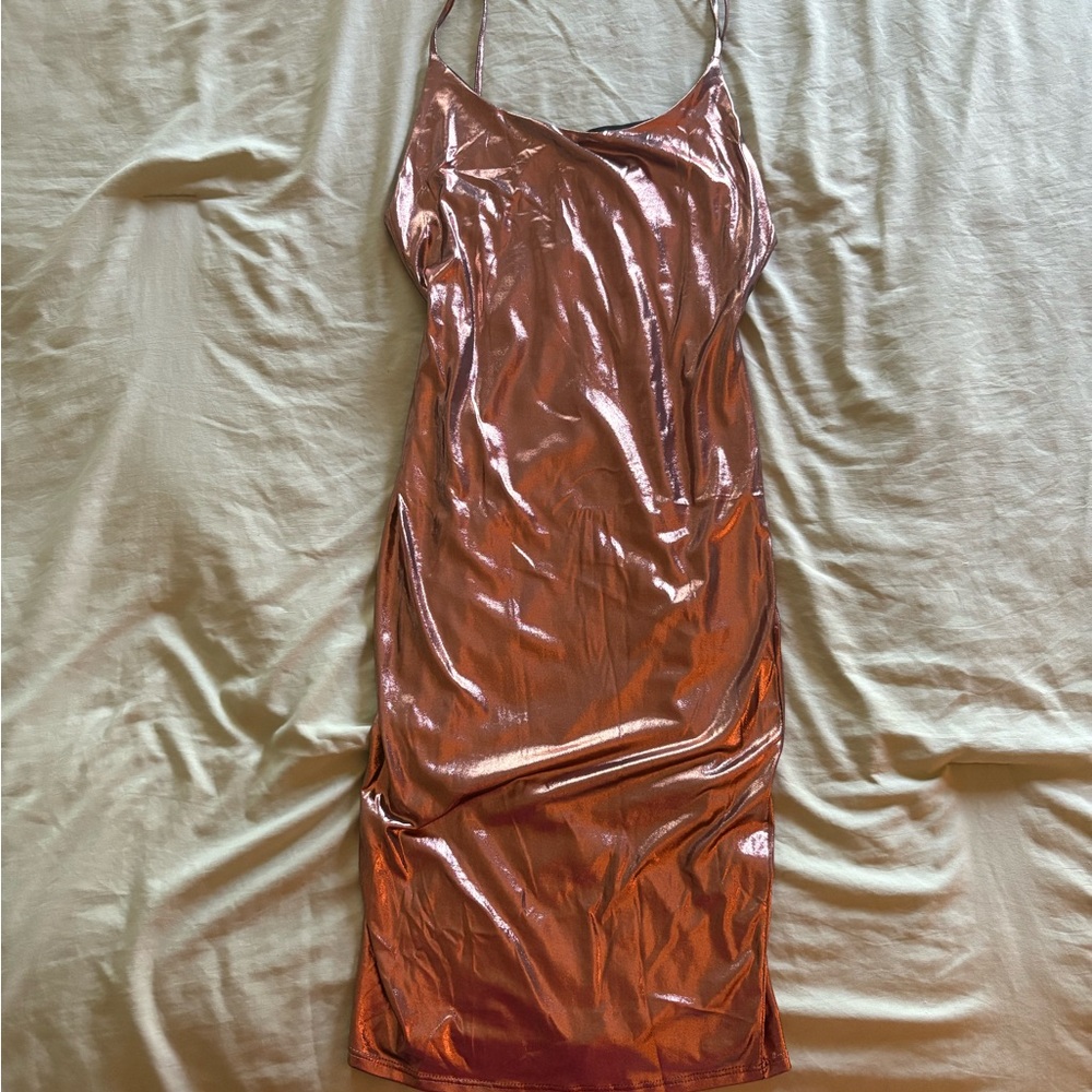 Shimmering Copper Slip Dress